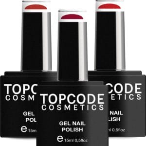 Gellak van TOPCODE Cosmetics - 3 pack gel nagellak - Rood set 2 - 3 x 15 ml flesjes - Imperial Red + Lipstick Red + Red Salsa