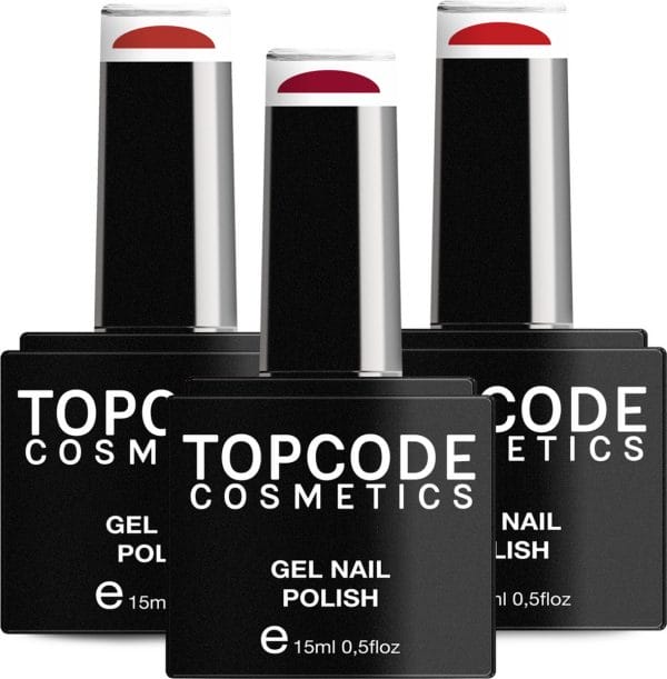 Gellak van TOPCODE Cosmetics - 3 pack gel nagellak - Rood set 2 - 3 x 15 ml flesjes - Imperial Red + Lipstick Red + Red Salsa