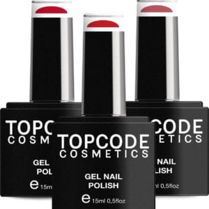 Gellak van TOPCODE Cosmetics - 3 pack gel nagellak - Rood set 5 - 3 x 15 ml flesjes - Ruby Red + Red Salsa + Pure Coral