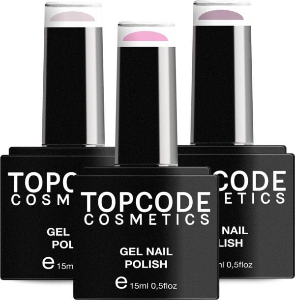 Gellak van TOPCODE Cosmetics - 3 pack gel nagellak - Roze set 1 - 3 x 15 ml flesjes - Blush Pink + Lavender + Light Pink