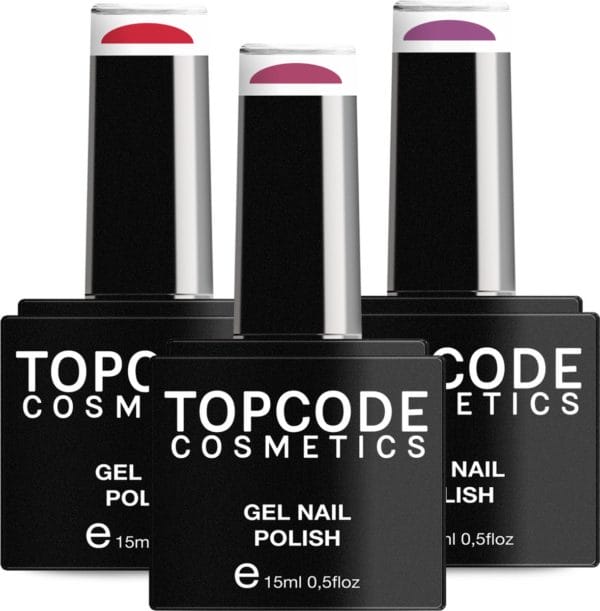 Gellak van topcode cosmetics - 3 pack gel nagellak - roze set 2 - 3 x 15 ml flesjes - neon pink + mulberry + popstar