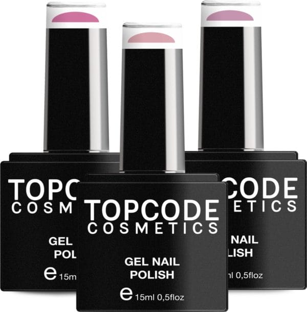 Gellak van topcode cosmetics - 3 pack gel nagellak - roze set 4 - 3 x 15 ml flesjes - persian pink shine + orchid pink + lady pink