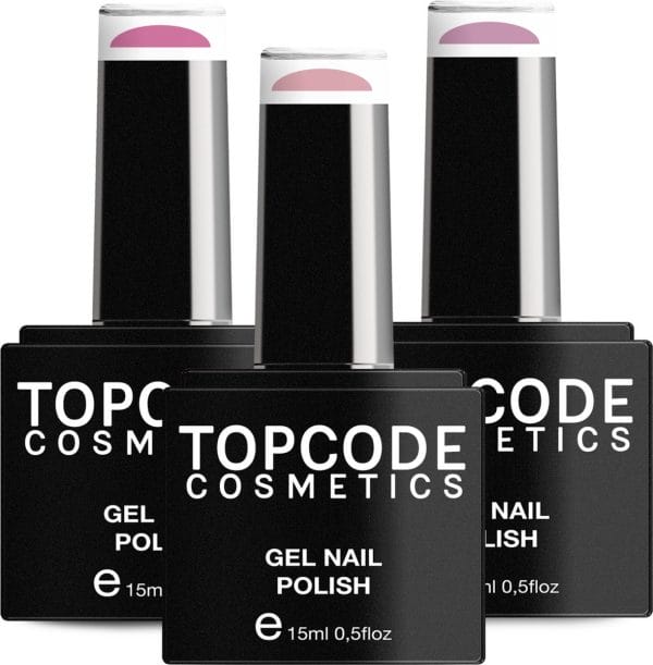 Gellak van topcode cosmetics - 3 pack gel nagellak - roze set 4 - 3 x 15 ml flesjes - persian pink shine + orchid pink + lady pink