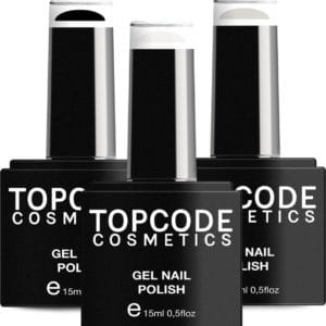 Gellak van TOPCODE Cosmetics - 3 pack gel nagellak - Zwart / Wit / Grijs - 3 x 15 ml flesjes - Black + White + Warm Grey