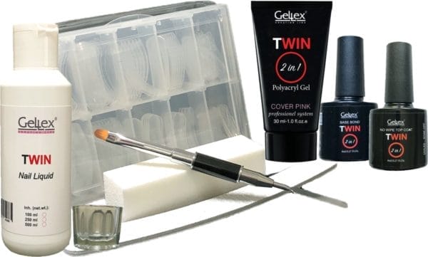 Gellex twin polygel nagels starterspakket, polyacryl set, polygel cover pink