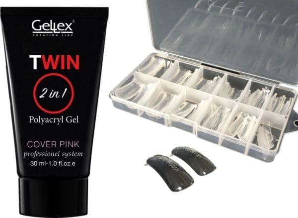 Gellex twin polygel, polyacryl cover pink 30 ml incl. Dual nageltips 120st- geschikt voor uv & led lamp - gellak - polygel nagels