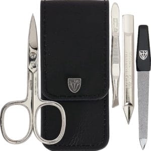 Germany Nagelverzorgingsset 'Modena' 4-delig manicure pedicure reisetui set nagelset nagelnecessaire, stalen instrumenten merkkwaliteit, manicure set echt leer geschenkdoos (77105)