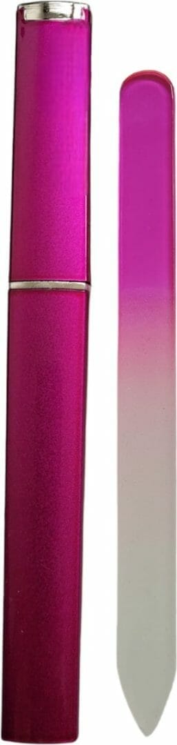 Glazen nagelvijl donker roze - 1 stuk - glasvijl met opbergdoosje - manicure - odaani