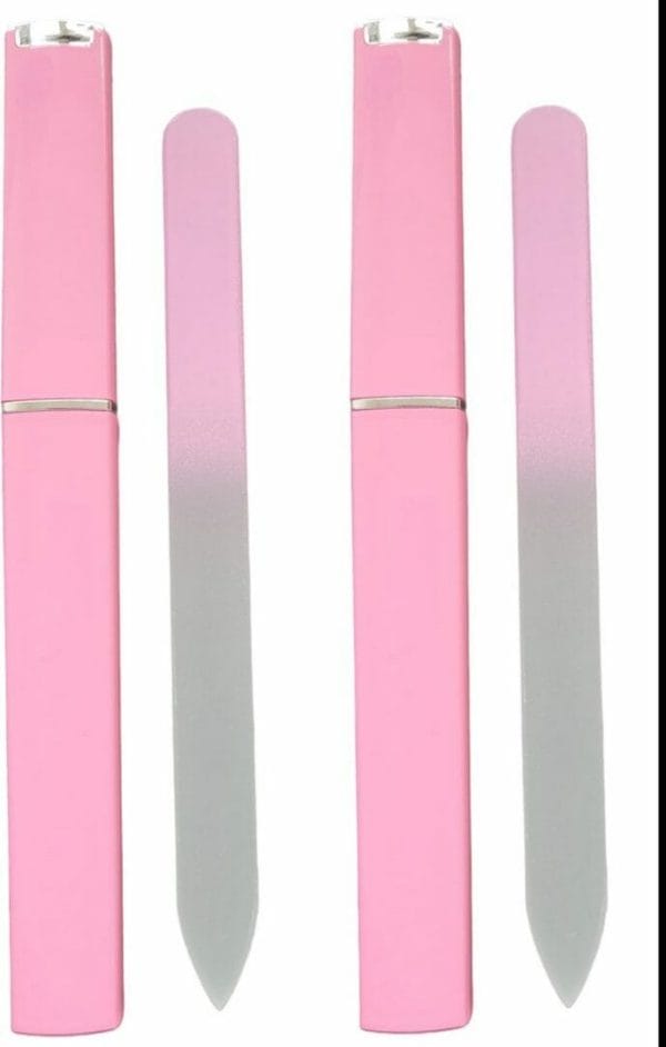Glazen nagelvijl roze - 2 stuks met doosje - glasvijl - manicure - odaani