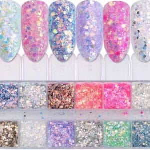 Glitter Poeder Nail Art Set - 12 Stuks - Diverse Kleuren - Nagel Decoratie Strass