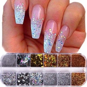 Glitter Poeder Nail Art Set - 12 Stuks - Goud / Zilver / Brons - Nagel Decoratie Strass