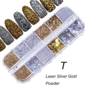 Glitter Poeder Nail Art Set - 12 Stuks - Goud / Zilver - Nagel Decoratie Strass