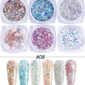 Glitter Poeder Nail Art Set - 6 Stuks - Diverse Kleuren - Nagel Decoratie Strass