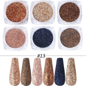 Glitter Poeder Nail Art Set - 6 Stuks - Goud / Navy / Brons / Blauw - Nagel Decoratie Strass