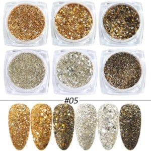 Glitter Poeder Nail Art Set - 6 Stuks - Goud / Zilver / Brons - Nagel Decoratie Strass