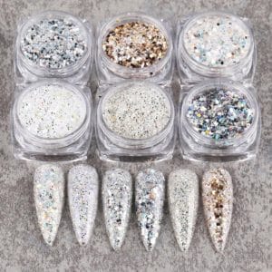 Glitter Poeder Nail Art Set - 6 Stuks - Parelmoer / Zilver / Brons - Nagel Decoratie Strass