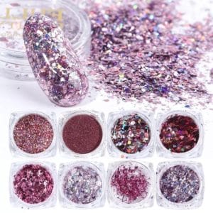 Glitter Poeder Nail Art Set - 8 Stuks - Rosé / Zilver / Roze / Glinster - Nagel Decoratie Strass