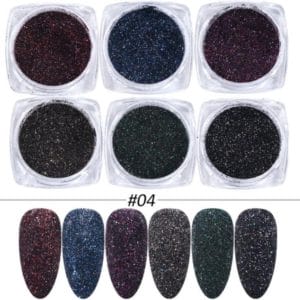 Glitter Poeder Nail Art Set Kerst - 6 Stuks - Rood / Groen / Paars / Blauw / Brons / Donker Zilver - Nagel Decoratie Strass