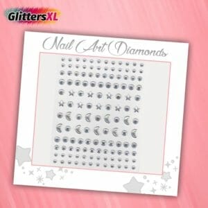 GlittersXL - Nail Art Diamonds (130 Diamantjes Sterren/Manen Transparant) [Zelfklevend Nagel Steentjes Decoratie Versiering - Manicure Kunstnagels Nepnagels - Acryl Nagels Rhinestone Rhine Stones]