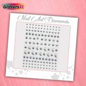 GlittersXL - Nail Art Diamonds (130 Diamantjes Sterren/Manen Zilver) [Zelfklevend Nagel Steentjes Decoratie Versiering - Manicure Kunstnagels Nepnagels - Acryl Nagels Rhinestone Rhine Stones]