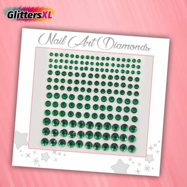 Glittersxl - nail art diamonds (165 diamantjes donkergroen) [zelfklevend nagel steentjes decoratie versiering - manicure kunstnagels nepnagels - acryl nagels rhinestone rhine stones]