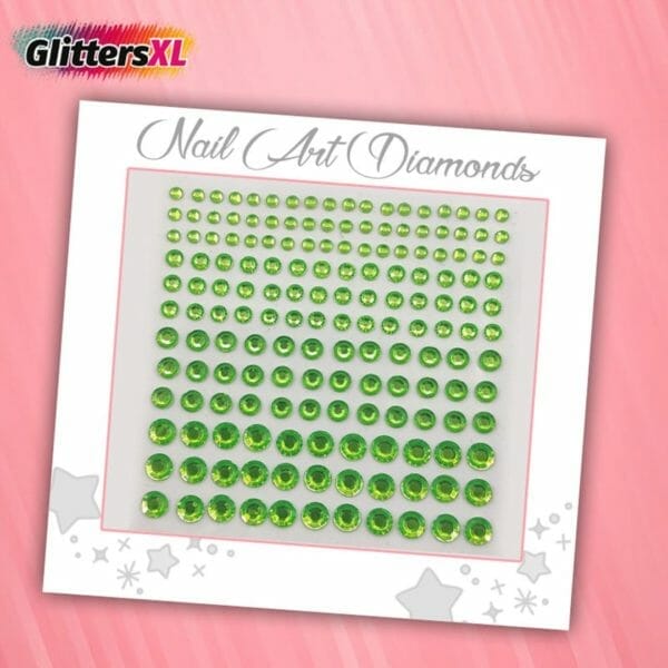 Glittersxl - nail art diamonds (165 diamantjes groen) [zelfklevend nagel steentjes decoratie versiering - manicure kunstnagels nepnagels - acryl nagels rhinestone rhine stones]