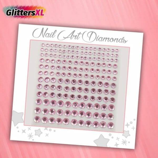 Glittersxl - nail art diamonds (165 diamantjes lichtroze) [zelfklevend nagel steentjes decoratie versiering - manicure kunstnagels nepnagels - acryl nagels rhinestone rhine stones]