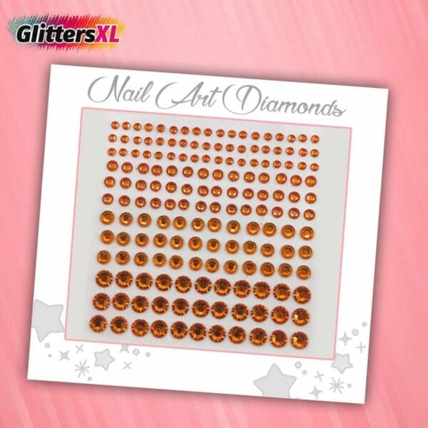 Glittersxl - nail art diamonds (165 diamantjes oranje) [zelfklevend nagel steentjes decoratie versiering - manicure kunstnagels nepnagels - acryl nagels rhinestone rhine stones]