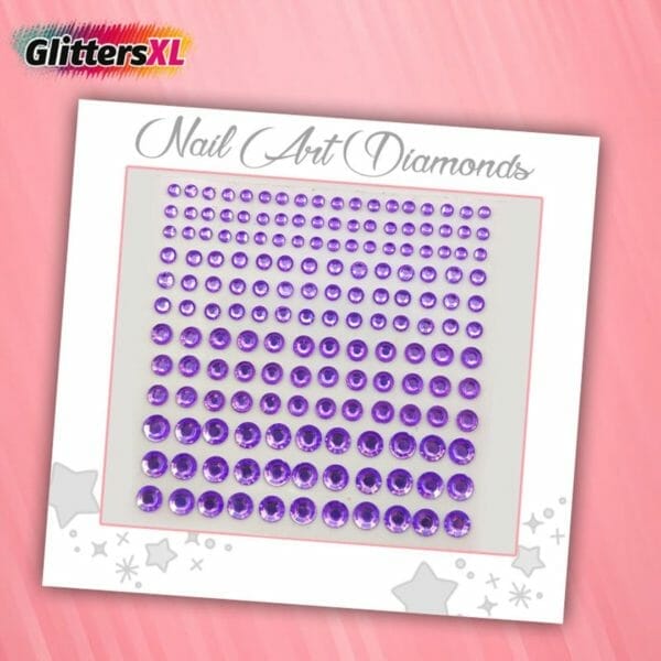 Glittersxl - nail art diamonds (165 diamantjes paars) [zelfklevend nagel steentjes decoratie versiering - manicure kunstnagels nepnagels - acryl nagels rhinestone rhine stones]