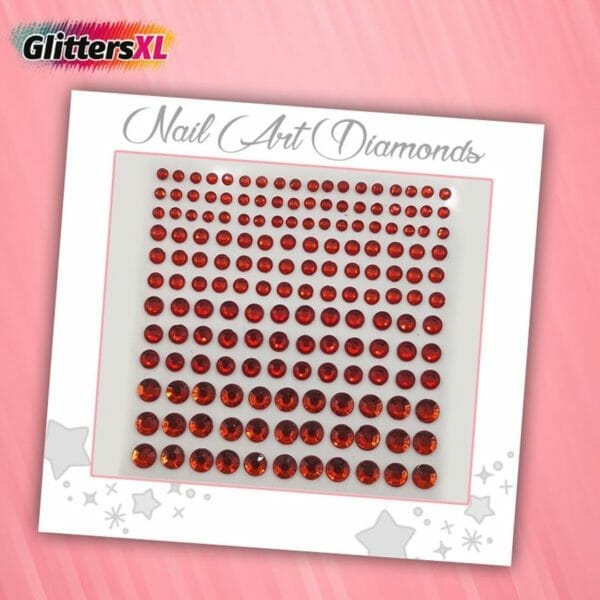 Glittersxl - nail art diamonds (165 diamantjes rood) [zelfklevend nagel steentjes decoratie versiering - manicure kunstnagels nepnagels - acryl nagels rhinestone rhine stones]