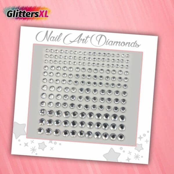 Glittersxl - nail art diamonds (165 diamantjes zilver) [zelfklevend nagel steentjes decoratie versiering - manicure kunstnagels nepnagels - acryl nagels rhinestone rhine stones]