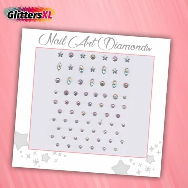 Glittersxl - nail art diamonds (68 diamantjes sterren/cirkels) [zelfklevend nagel steentjes decoratie versiering - manicure kunstnagels nepnagels - acryl nagels rhinestone rhine stones]