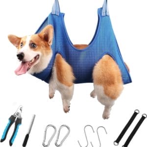 Hangmatkit voor de verzorging van middelgrote honden - maat: L, houder voor het knippen van nagels, blauw