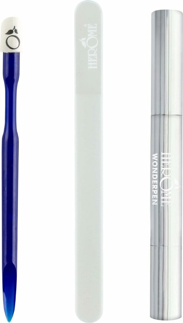 Herome Combi-Pack Bokkenpootje, Glazen Nagelvijl & Wonderpen (Cuticle Pusher, Glass Nail File Travel-size & Wonderpen) - Handige Tools en de Basics van Nagelverzorging - set van 3 producten