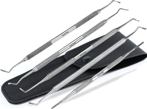 Hoeklifter set voetverzorging voetverzorgingsinstrument met etui roestvrij staal fijn medium middellang breedte uiteinden nagellifter nagelverzorging dubbel instrument pedicure-instrument. Kwaliteit van de vakhandel