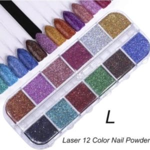 Holografische Glitter Poeder Nail Art Set - 12 Stuks - Diverse Kleuren - Nagel Decoratie Strass