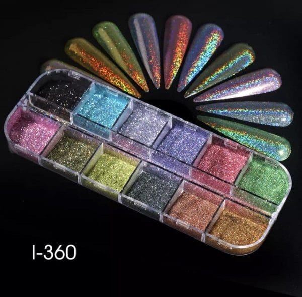Holografische Glitter Poeder Set 12 stuks - Diverse kleuren - Nail Art Set