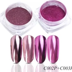 Holografische Glitter Poeder Set - Licht Roze & Donker Roze - Nail Art - Rhinestones - 2 stuks