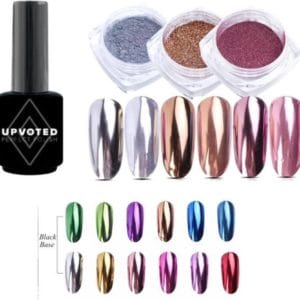 Holografische Glitter Poeder Set - Zwarte Gellak + Goud & Zilver & Roze - Nail Art - Rhinestones - 4 stuks