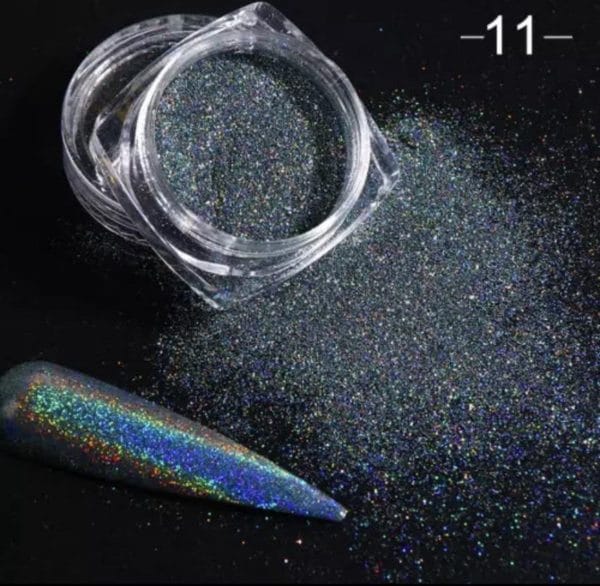 Holografische glitter poeder zilver - nail art - rhinestones