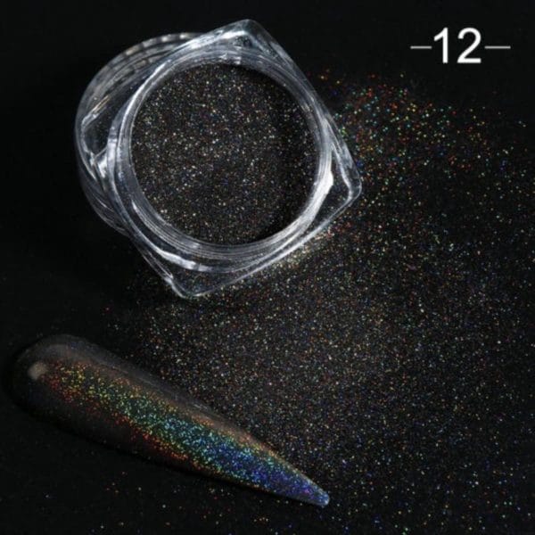 Holografische nagel glitter poeder zwart - nail art - rhinestones - nagelversiering
