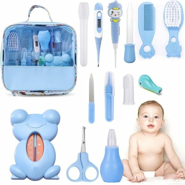 Homeberg babyverzorgingsset - 13-delig/set - pasgeborenen - verzorgingsset - thermometer - essentiële healthcare accessoires - baby - reis - thuisgebruik - draagtas - blauw