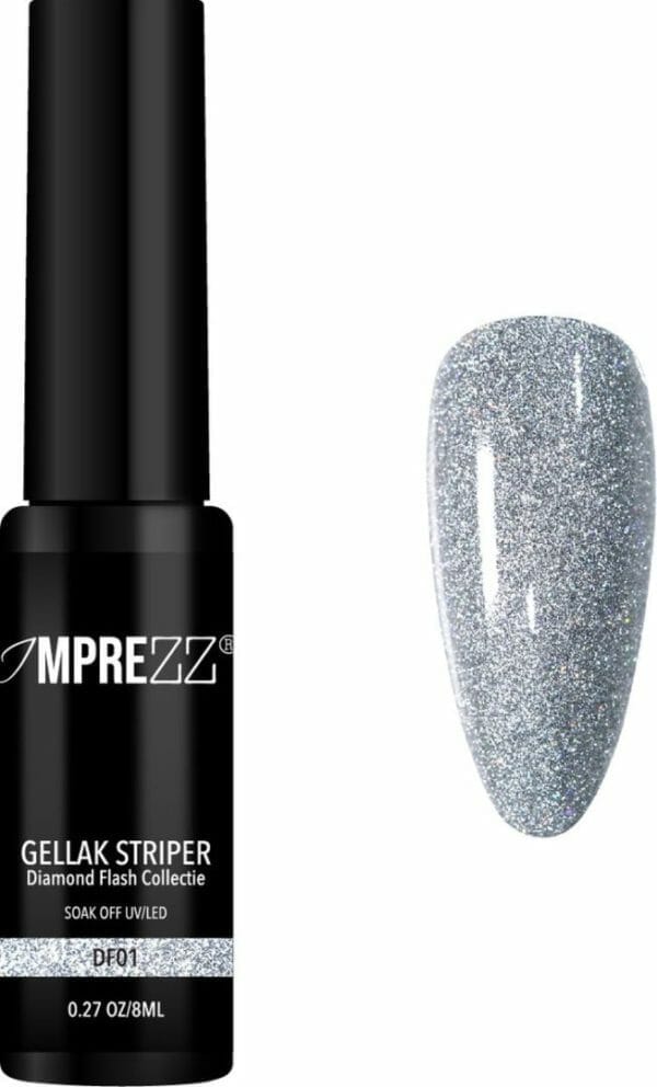 Imprezz® gellak striper df01 diamond flash zilver hologram glitter 8 ml