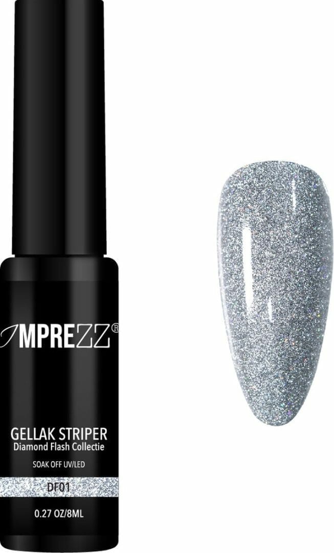 Imprezz® gellak striper df01 diamond flash zilver hologram glitter 8 ml
