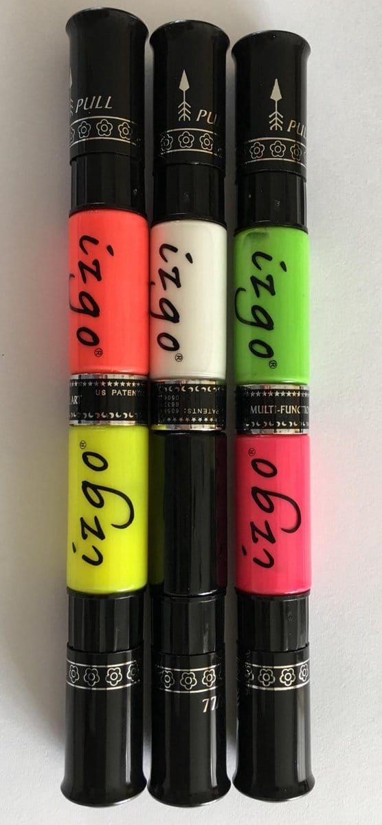 IZGO Naildesign 2 in 1 Nagellak DUO Nail Art Pen Glow in the Dark Set met extra IZGO zwart en wit pen