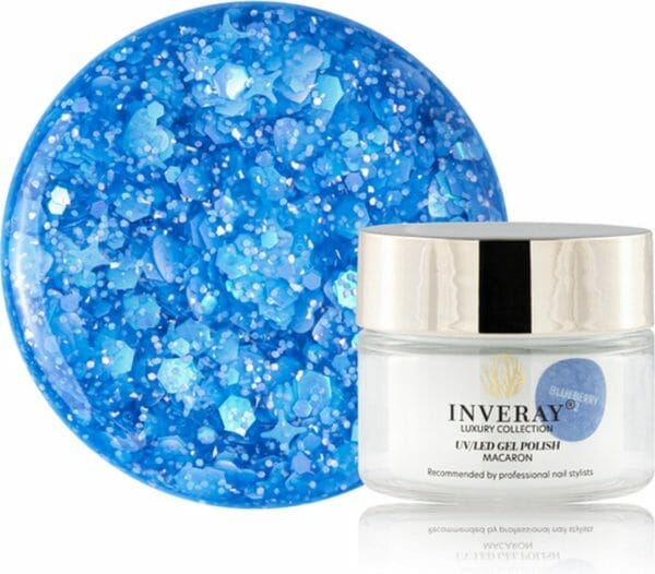 Inveray gel polish macaron blueberry (uv/led met glitters) - nail art & gel polish in 1 product