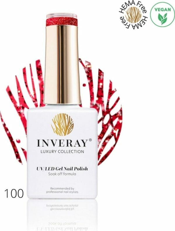 Inveray gellak - gel polish nr. 100 - royal - professionele gelpolish ook voor thuis - hema 12 free - vegan - kleur rood glitter - nagellak - nagels - manicure