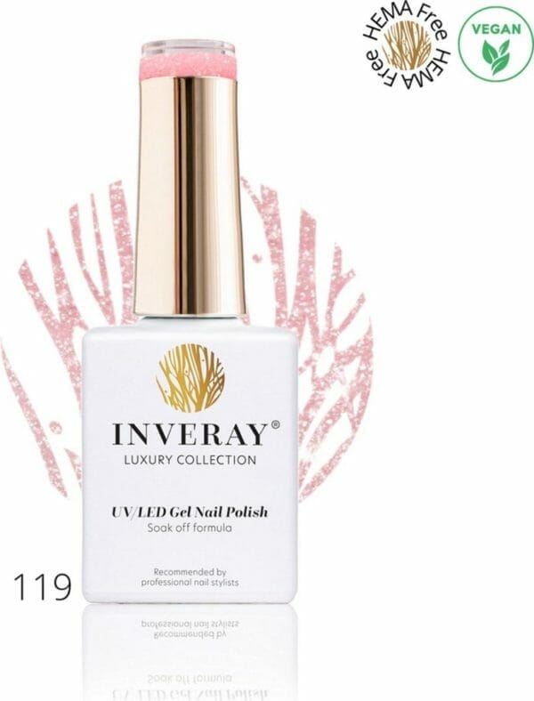 Inveray gellak - gel polish nr. 119 - mild - professionele gelpolish ook voor thuis - hema 12 free - roze glitter nagellak - nagels