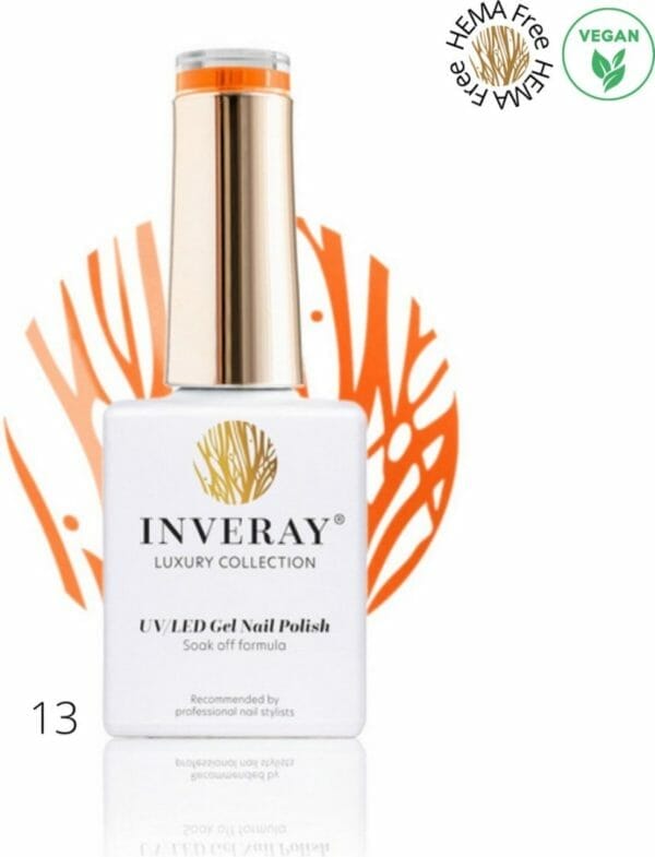 Inveray gellak - gel polish nr. 13 - vigor - professionele gelpolish ook voor thuis - hema 12 free - vegan - manicure - pedicure - oranje nagellak - nagels