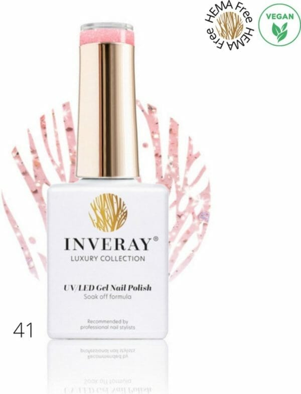 Inveray gellak - gel polish nr. 41 - shine - professionele gelpolish ook voor thuis - hema 12 free - vegan - glitter roze - nagellak - nagels